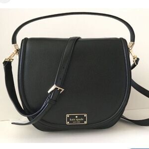 Kate Spade Black Pebbled Leather Saddle Crossbody Purse
